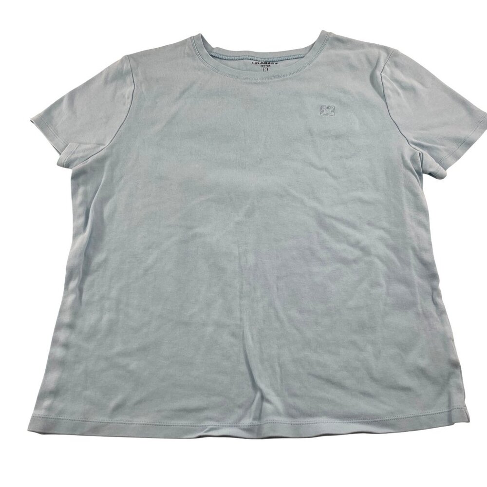 Liz Claiborne Womens Light Blue T-Shirt L‎ 100% Cotton Casual Short Sleeve